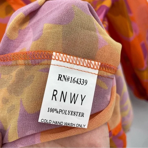 Rnwy orange pink floral blouse Sz 8 button front - Picture 9 of 10